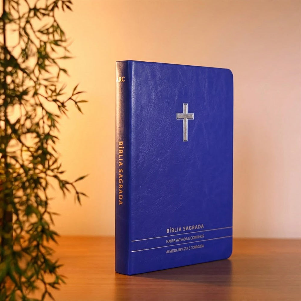 Bíblia Slim | Letra Normal | ARC | C/ Harpa e Corinhos | Capa Premium Luxo Cruz Azul
