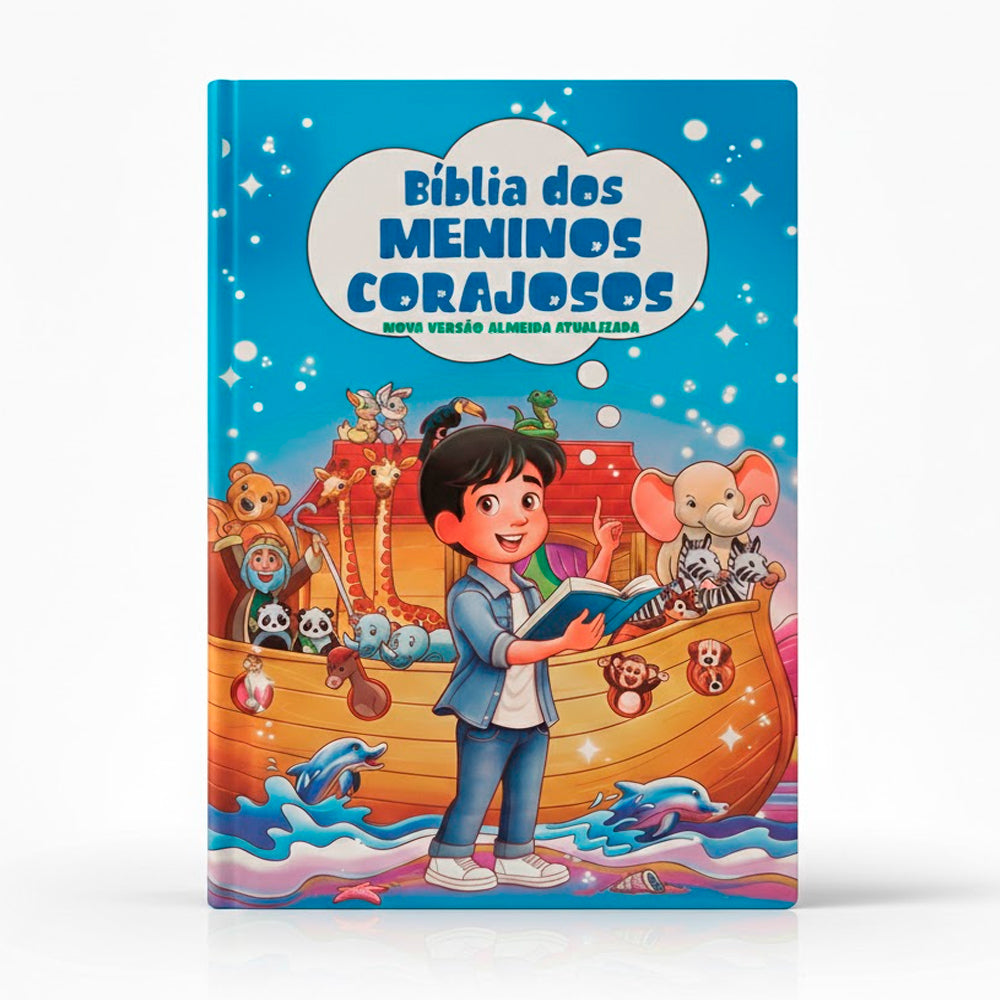 Bíblia dos Meninos Corajosos | NVA | Harpa Avivada e Corinhos | Capa Dura Azul