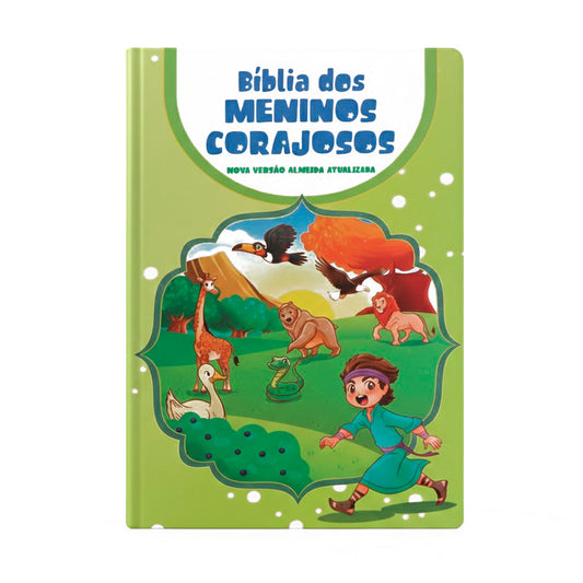 Bíblia dos Meninos Corajosos | NVA | Harpa Avivada e Corinhos | Capa Dura Verde