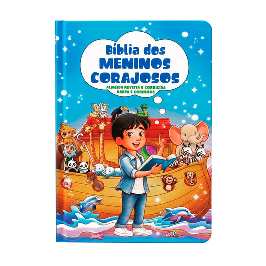 Bíblia dos Meninos Corajosos | ARC | Harpa Avivada e Corinhos | Capa Dura Azul