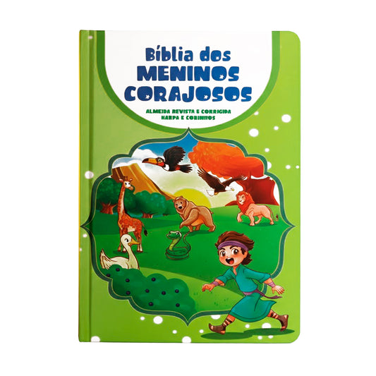 Bíblia dos Meninos Corajosos | ARC | Harpa Avivada e Corinhos | Capa Dura Verde