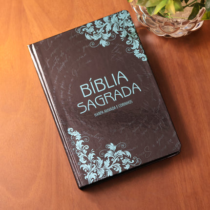 Bíblia Sagrada Arabesco Azul | ARC | Letra Gigante | Harpa Avivada e Corinhos | Capa Dura
