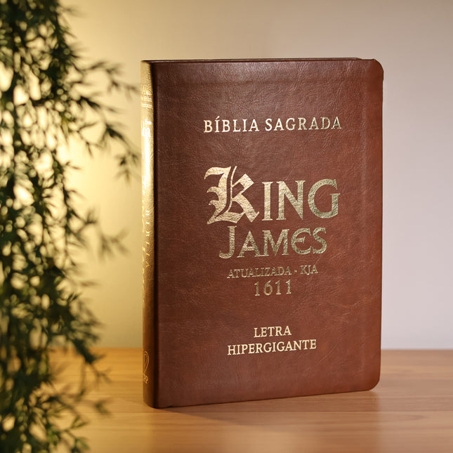 Bíblia Sagrada King James | KJA | Letra Hipergigante | Com Índice | Capa PU Luxo Marrom