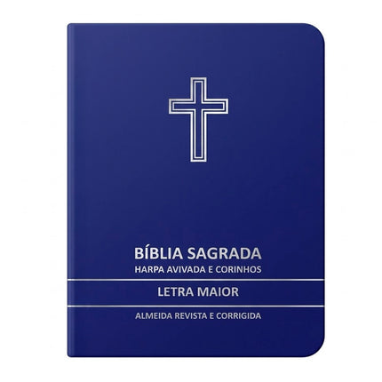 Bíblia Sagrada Cruz Azul Média | ARC | Letra Maior | Harpa Avivada e Corinhos | Capa Premium Luxo