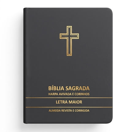 Bíblia Sagrada Cruz Cinza Média | ARC | Letra Maior | Harpa Avivada e Corinhos | Capa Premium Luxo
