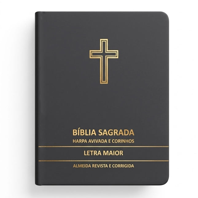 Bíblia Sagrada Cruz Cinza Média | ARC | Letra Maior | Harpa Avivada e Corinhos | Capa Premium Luxo