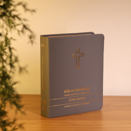 Bíblia Sagrada Cruz Cinza Média | ARC | Letra Maior | Harpa Avivada e Corinhos | Capa Premium Luxo