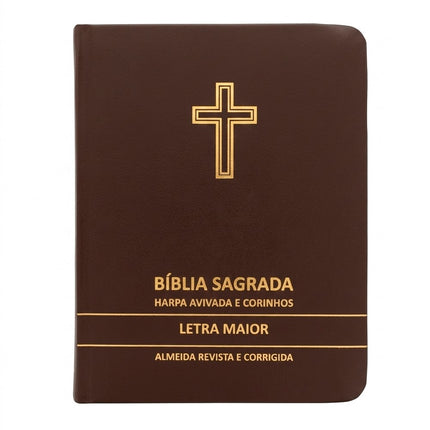 Bíblia Sagrada Cruz Marrom Média | ARC | Letra Maior | Harpa Avivada e Corinhos | Capa Premium Luxo