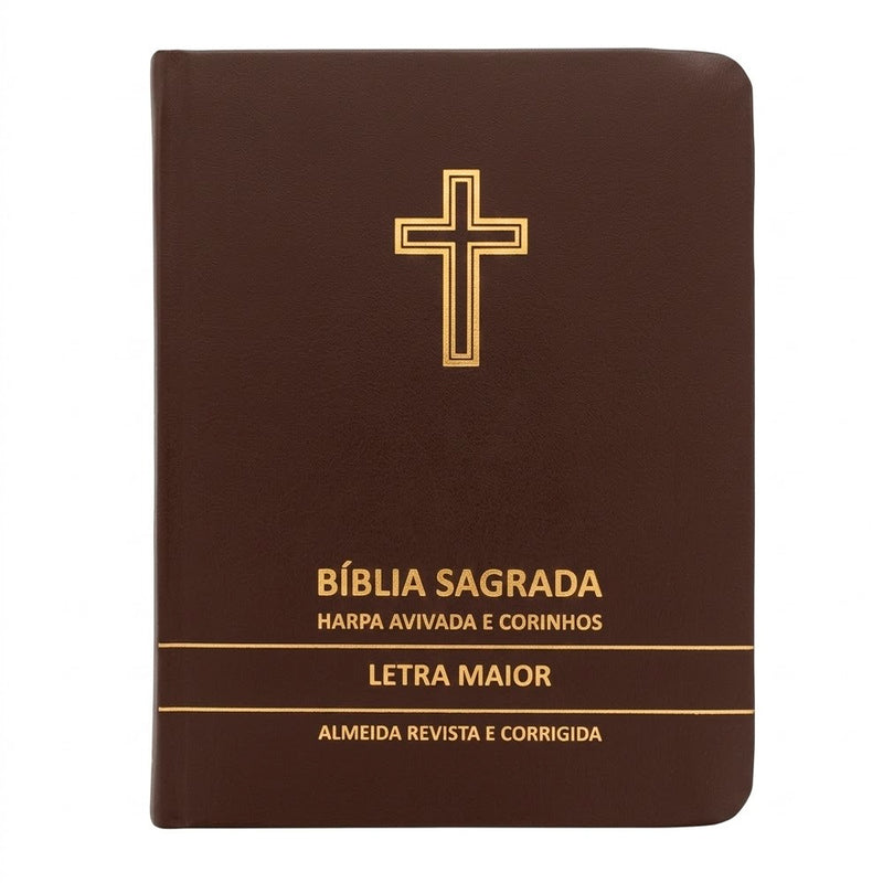 Bíblia Sagrada Cruz Marrom Média | ARC | Letra Maior | Harpa Avivada e Corinhos | Capa Premium Luxo