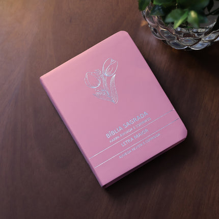 Bíblia Sagrada Tulipa Rosa Média | ARC | Letra Maior | Harpa Avivada e Corinhos | Capa Premium Luxo