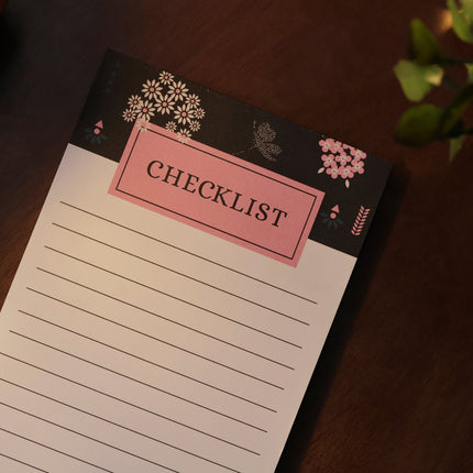 Bloco de Anotações Checklist | Flores Pretas