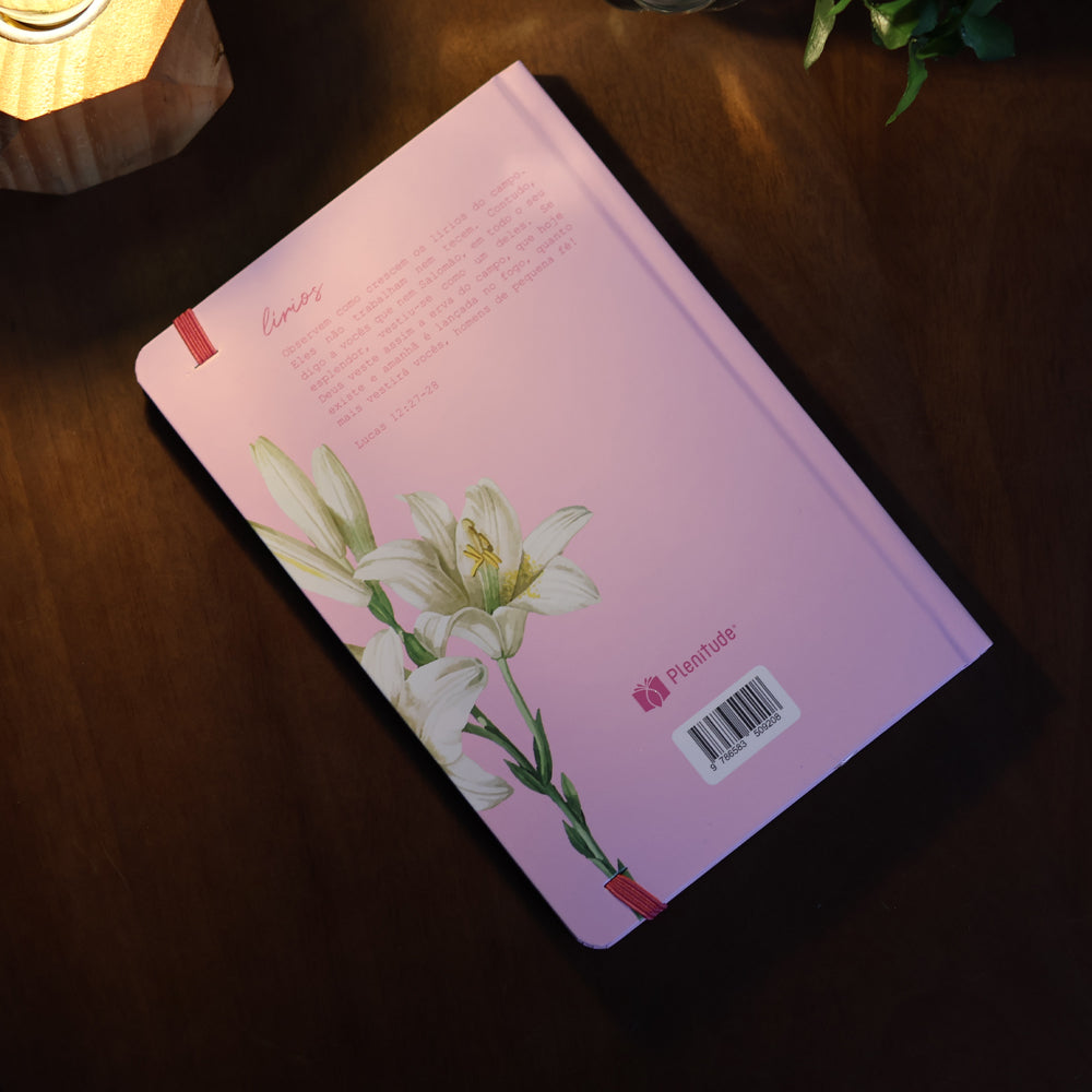Caderno Moleskine Rosa | Com Pauta | Capa Lírios