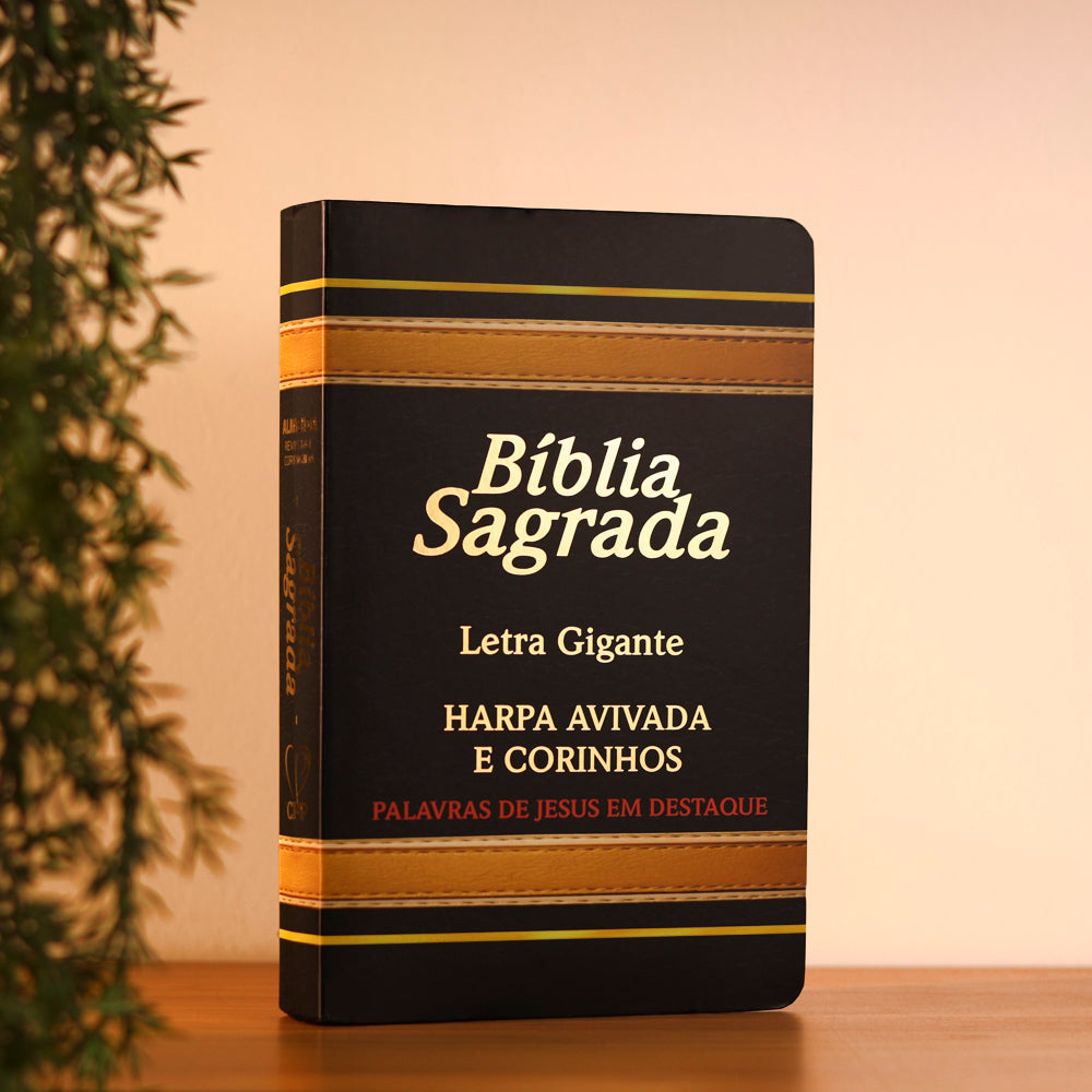 Bíblia Sagrada com Harpa Avivada e Corinhos | Letra Gigante | ARC | Laminada Preta e Dourado