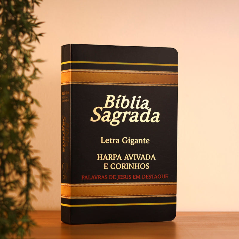 Bíblia Sagrada com Harpa Avivada e Corinhos | Letra Gigante | ARC | Laminada Preta e Dourado