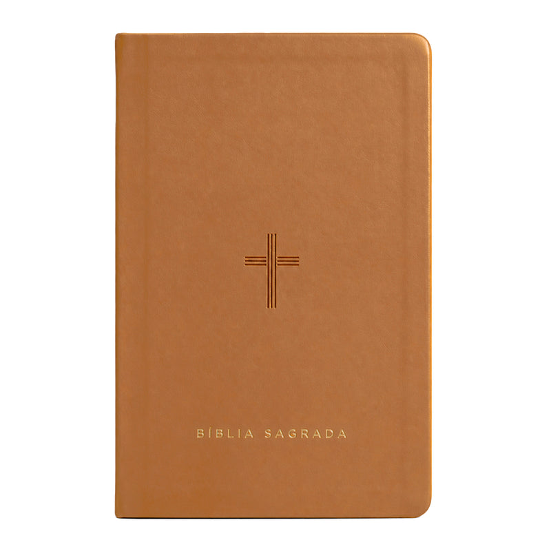 Bíblia Slim NVT Poder da Cruz, capa luxo caramelo com cruz em baixo relevo