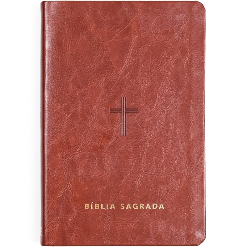 Bíblia Slim NVT Poder da Cruz, capa luxo marrom com cruz em baixo relevo