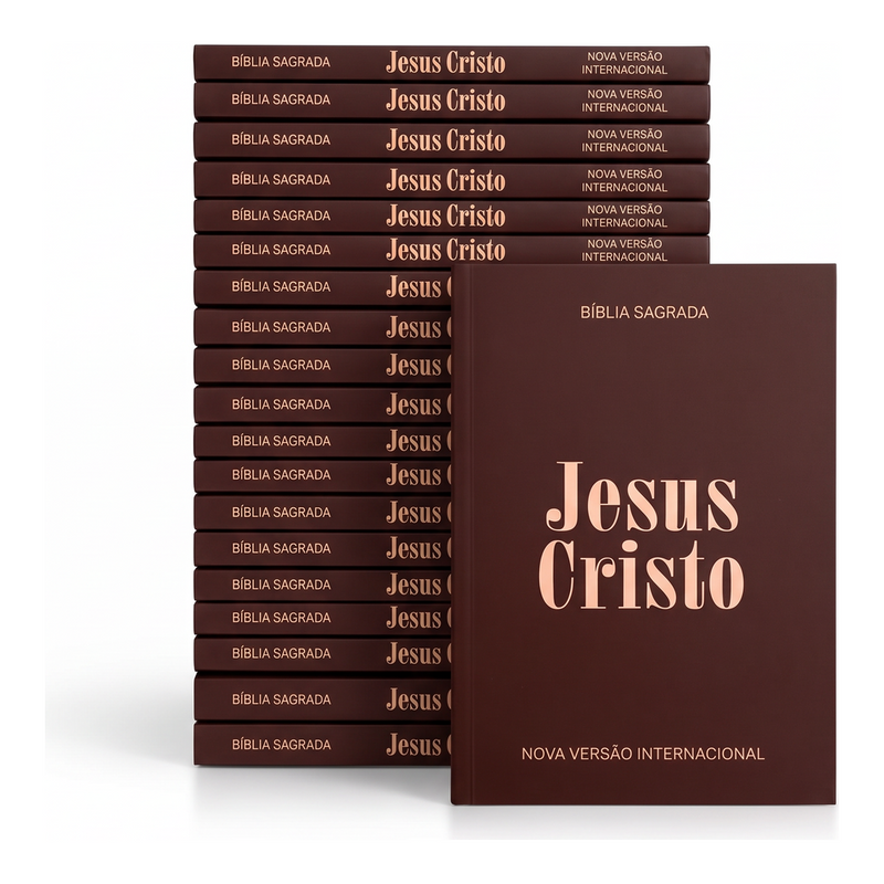 Kit Bíblia Sagrada Jesus Cristo | NVI | Capa Brochura Marrom 100un
