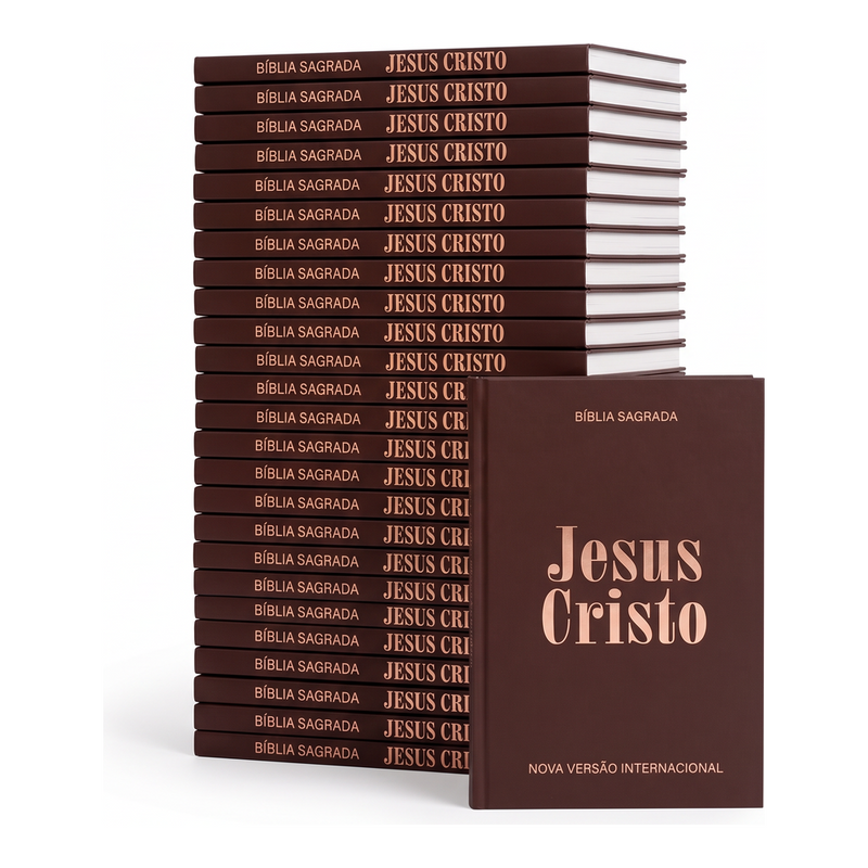 Kit Bíblia Sagrada Jesus Cristo | NVI | Capa Brochura Marrom 50un